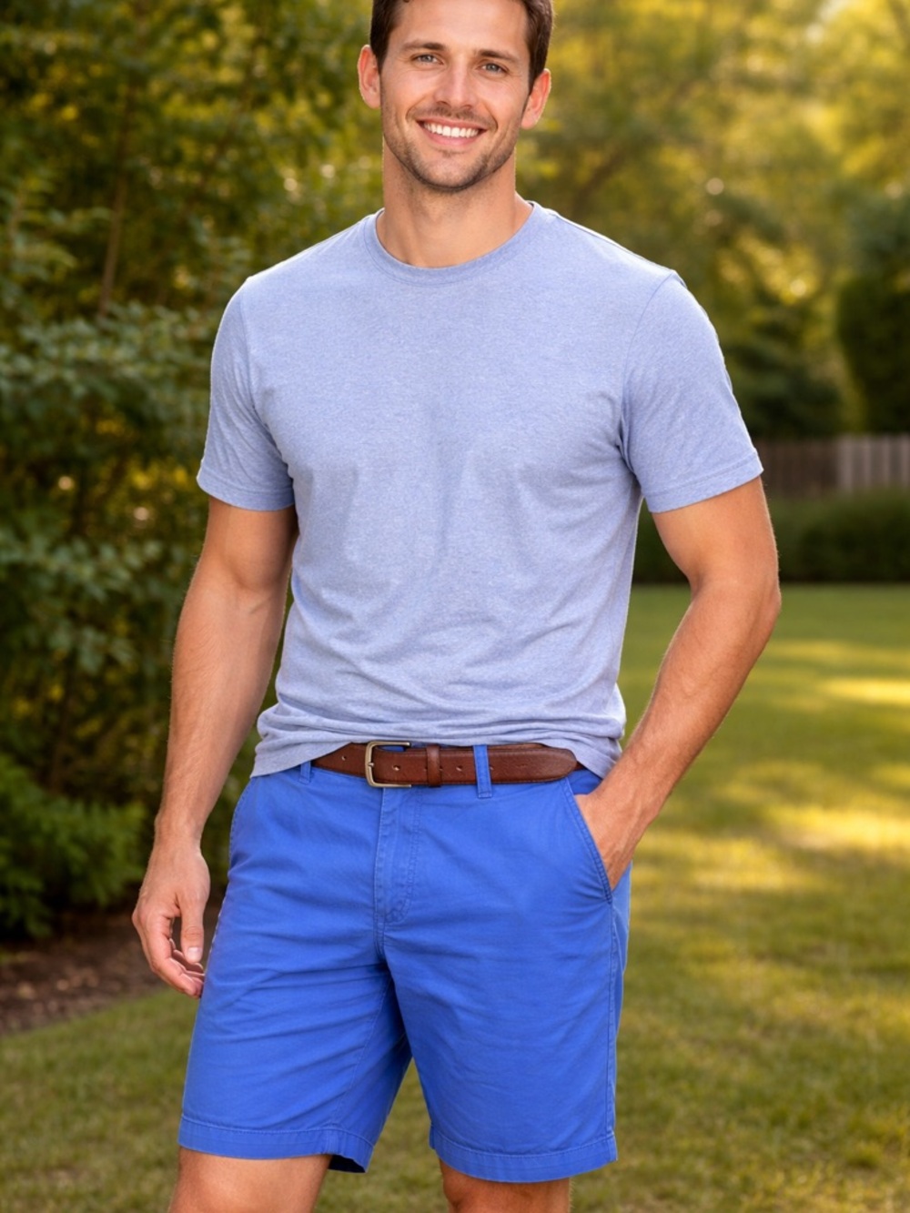 Men's Flat Front Casual Shorts in Blue